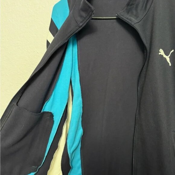 Puma Men's Track Jacket Size Large Navy Blue White Turquoise ZipUp Retro Y2K - Picture 5 of 12